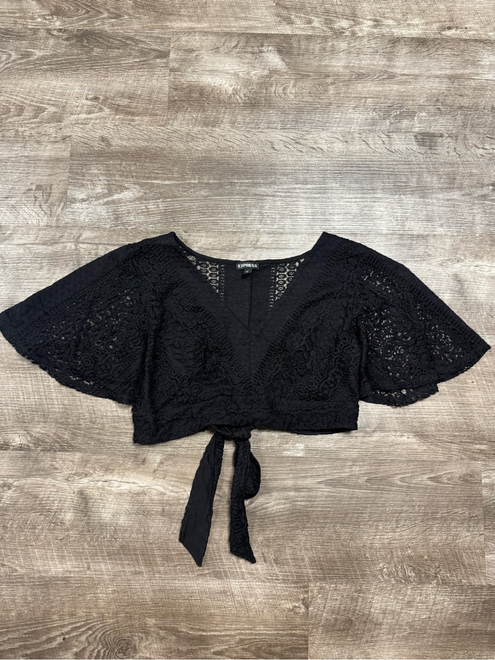 Express Black Lace Crop Top Tie Back Size Medium